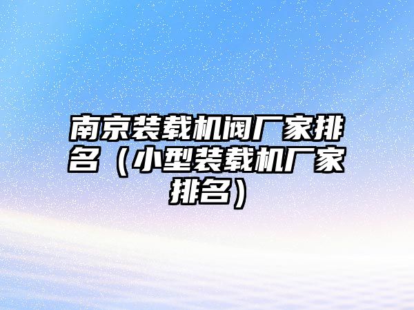 南京裝載機閥廠家排名（小型裝載機廠家排名）