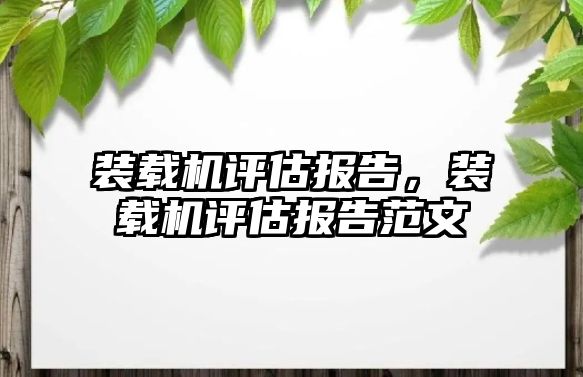 裝載機評估報告，裝載機評估報告范文