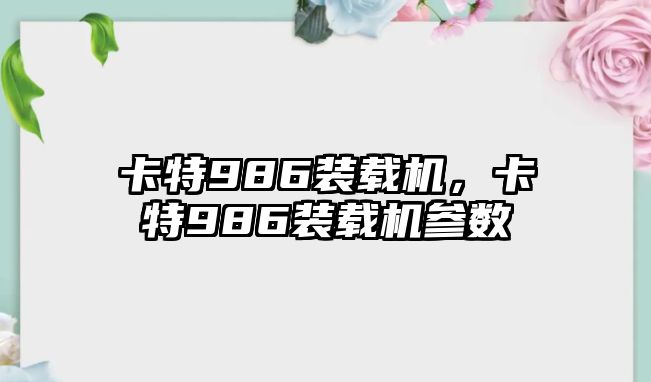 卡特986裝載機，卡特986裝載機參數