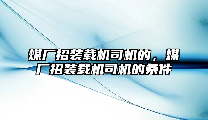 煤廠招裝載機司機的，煤廠招裝載機司機的條件