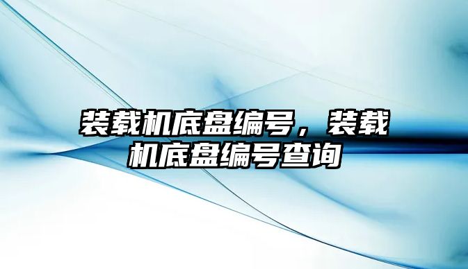 裝載機底盤編號，裝載機底盤編號查詢