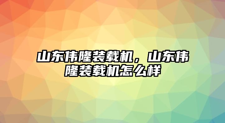 山東偉隆裝載機，山東偉隆裝載機怎么樣