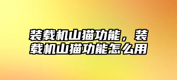 裝載機山貓功能，裝載機山貓功能怎么用