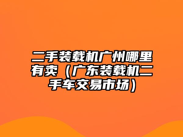 二手裝載機廣州哪里有賣（廣東裝載機二手車交易市場）