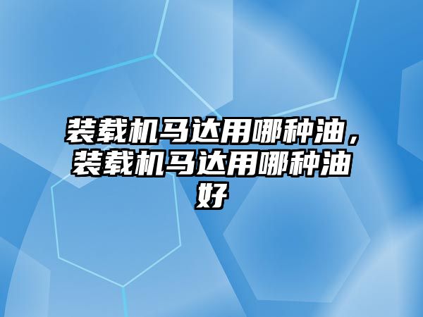 裝載機(jī)馬達(dá)用哪種油，裝載機(jī)馬達(dá)用哪種油好