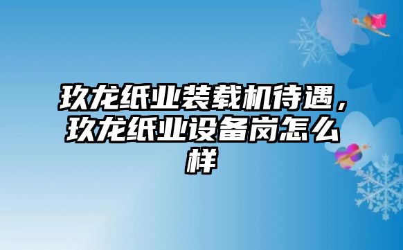 玖龍紙業裝載機待遇，玖龍紙業設備崗怎么樣