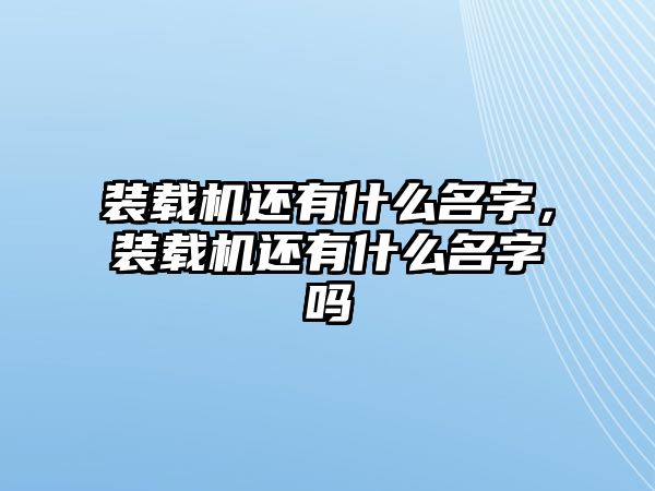 裝載機還有什么名字，裝載機還有什么名字嗎