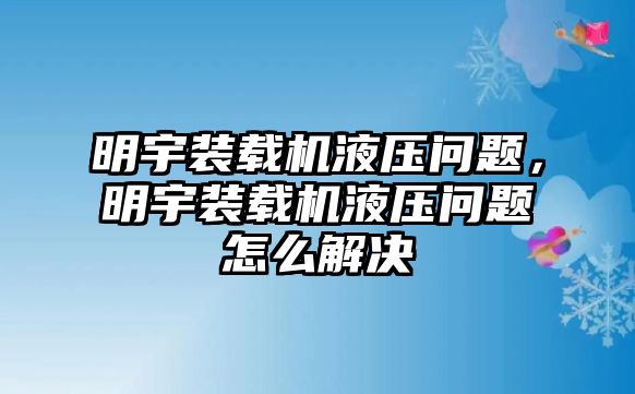 明宇裝載機液壓問題，明宇裝載機液壓問題怎么解決