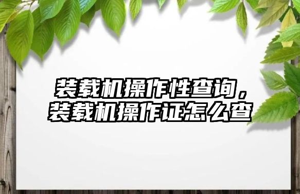 裝載機操作性查詢，裝載機操作證怎么查