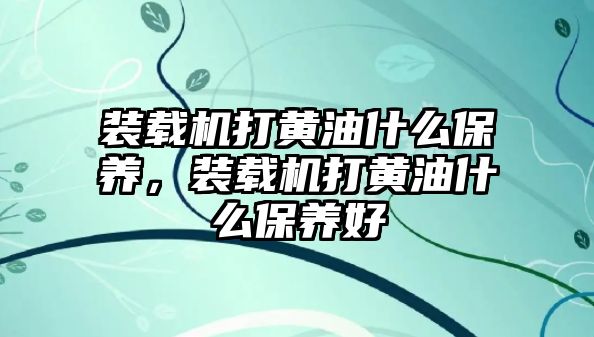 裝載機打黃油什么保養，裝載機打黃油什么保養好