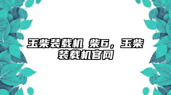 玉柴裝載機玊柴6，玉柴裝載機官網