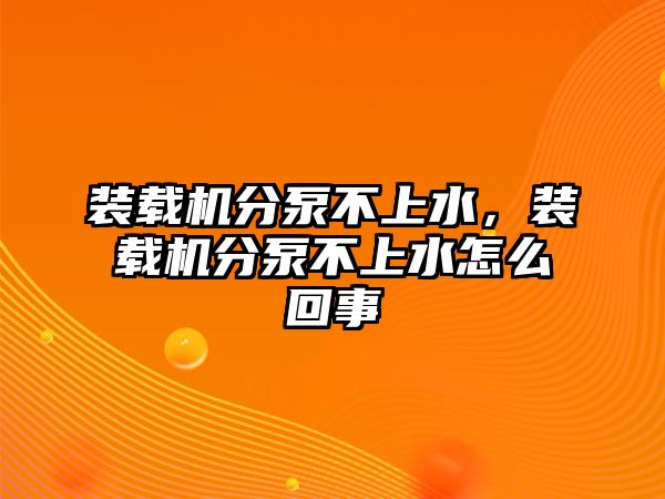 裝載機(jī)分泵不上水，裝載機(jī)分泵不上水怎么回事