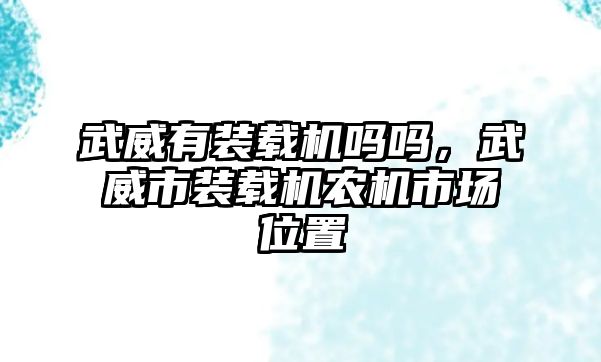 武威有裝載機嗎嗎，武威市裝載機農機市場位置