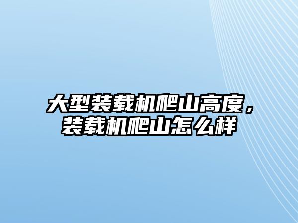 大型裝載機爬山高度，裝載機爬山怎么樣