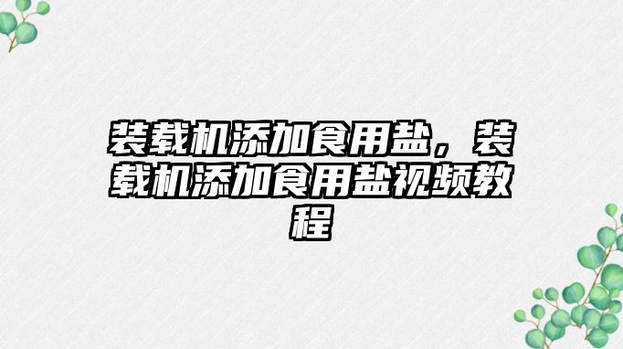 裝載機添加食用鹽，裝載機添加食用鹽視頻教程