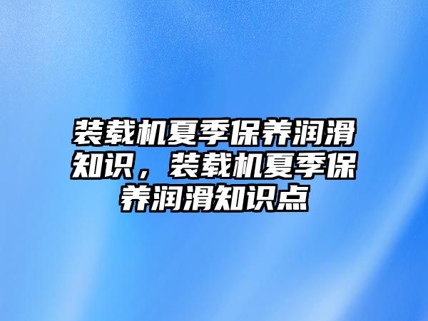 裝載機夏季保養(yǎng)潤滑知識，裝載機夏季保養(yǎng)潤滑知識點