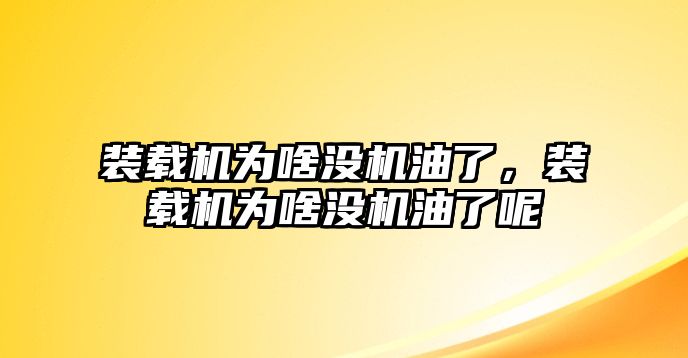 裝載機為啥沒機油了，裝載機為啥沒機油了呢