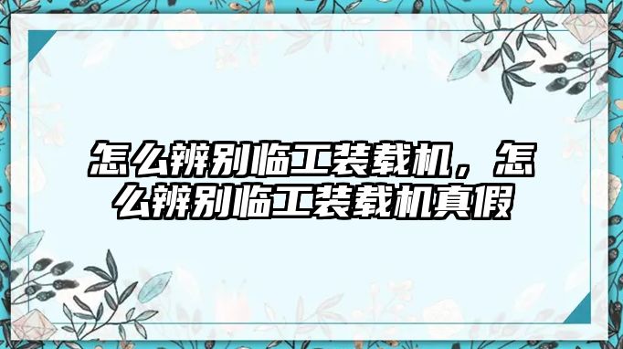 怎么辨別臨工裝載機，怎么辨別臨工裝載機真假