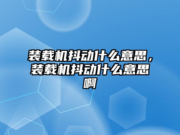 裝載機抖動什么意思，裝載機抖動什么意思啊