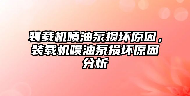 裝載機噴油泵損壞原因，裝載機噴油泵損壞原因分析