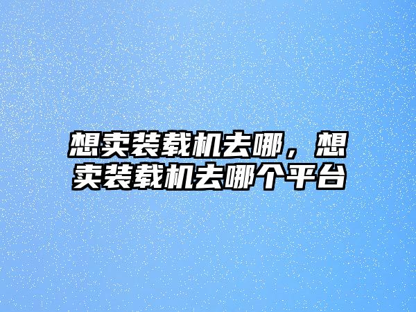 想賣裝載機去哪，想賣裝載機去哪個平臺