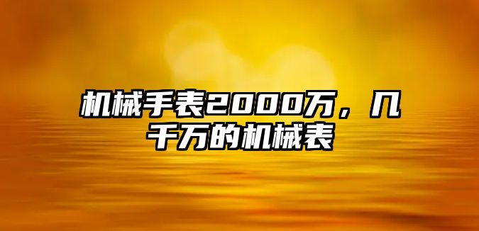 機械手表2000萬，幾千萬的機械表