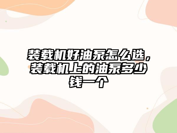 裝載機好油泵怎么選，裝載機上的油泵多少錢一個