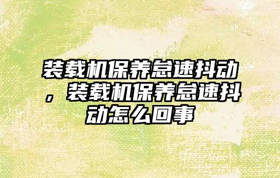 裝載機保養怠速抖動，裝載機保養怠速抖動怎么回事