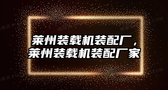 萊州裝載機裝配廠，萊州裝載機裝配廠家