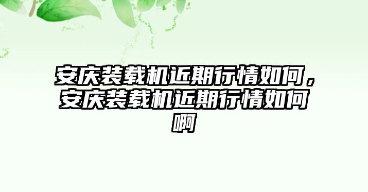 安慶裝載機近期行情如何，安慶裝載機近期行情如何啊