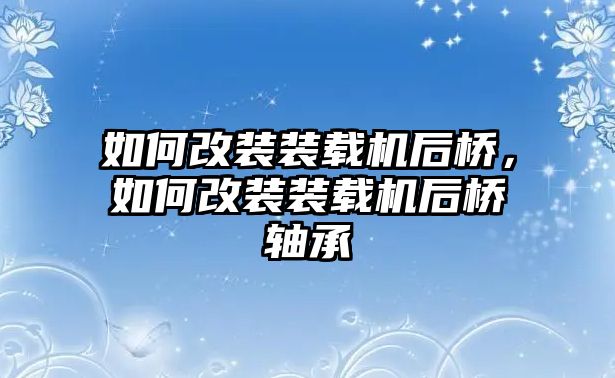 如何改裝裝載機(jī)后橋，如何改裝裝載機(jī)后橋軸承